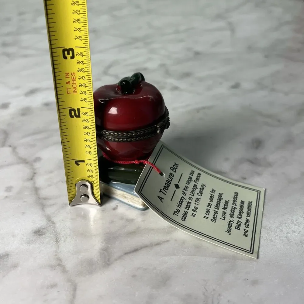 Ceramic apple & books ring or trinket box - Treasures Box teacher gift school